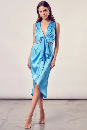 Front Tie Up And Slit Midi Wrap Dress