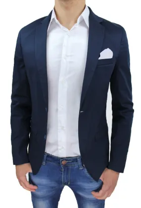 Giacca uomo slim fit blu scuro elegante casual blazer cotone 100% made in Italy