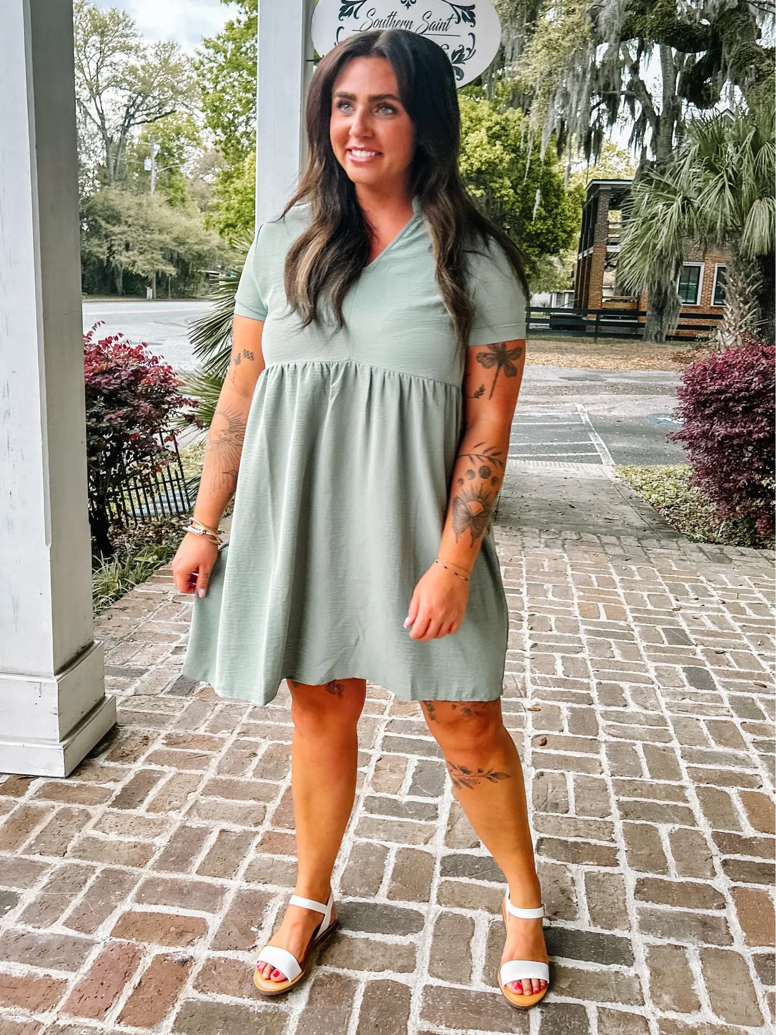 Honey Babydoll Shirt Dress | Sage