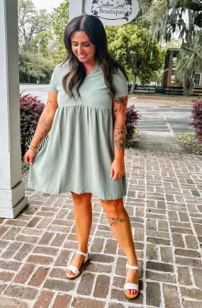 Honey Babydoll Shirt Dress | Sage