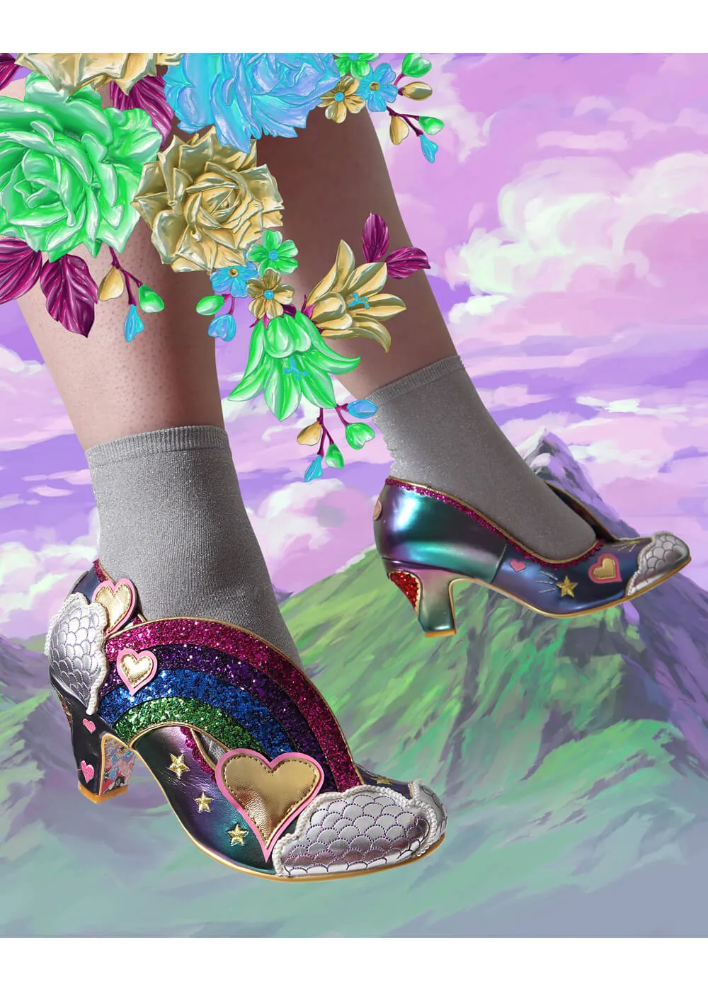 Irregular Choice Summer Showers Rainbow 70's Pumps Purple