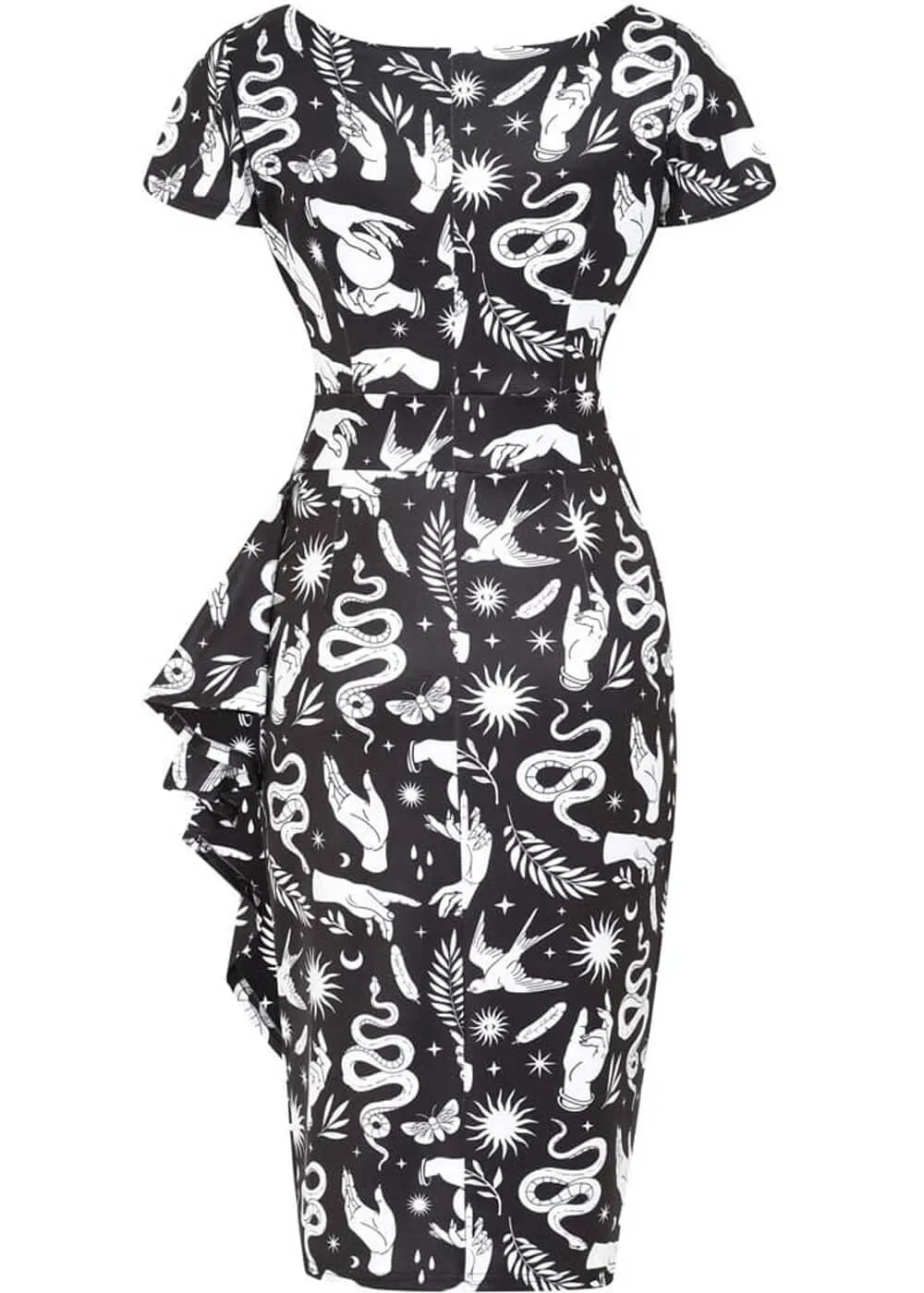 Lady V Elsie Celestial Tattoo 50's Pencil Dress Black