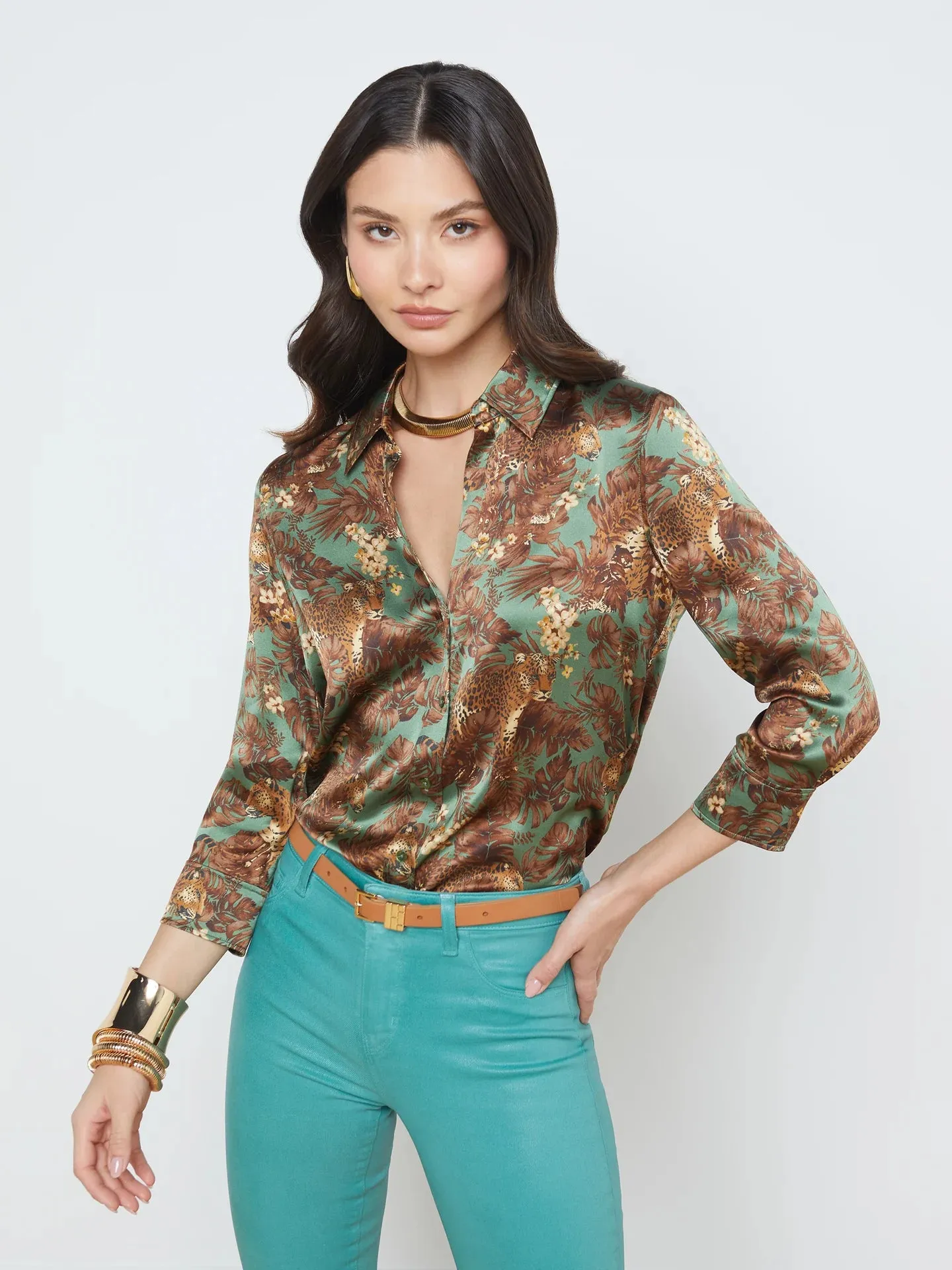 L’agence - Dani Blouse - Olive Multi Palm Leopard