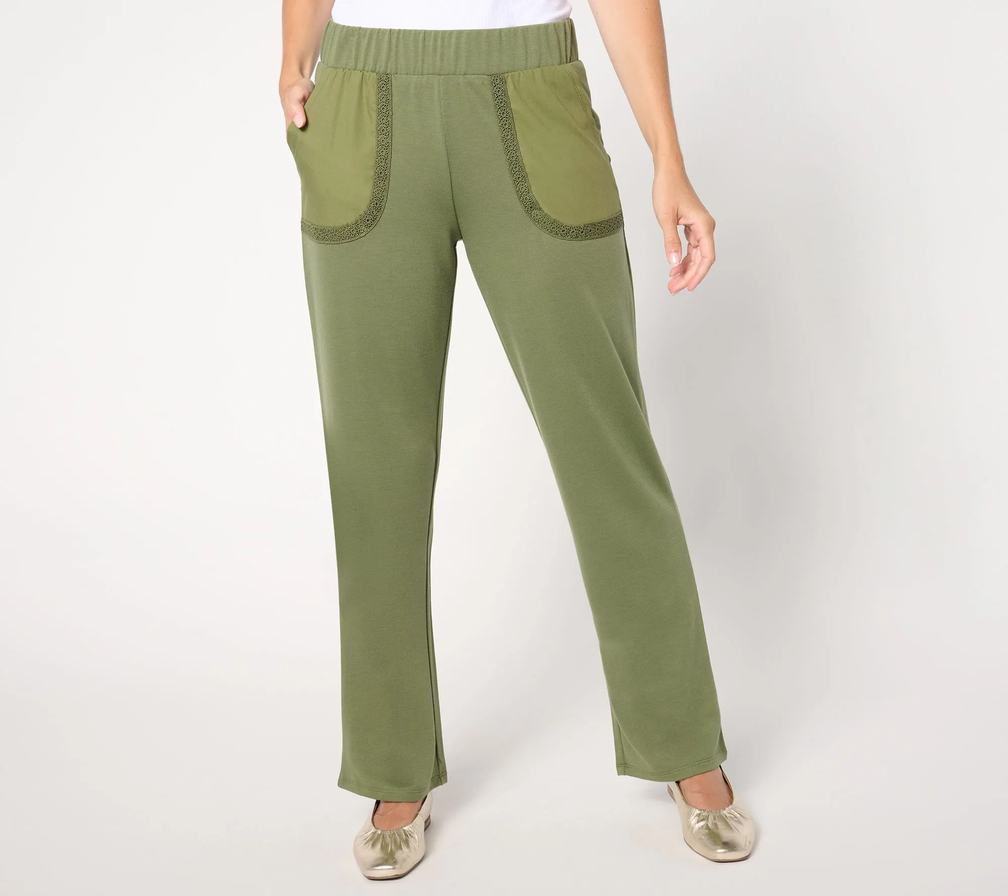 LOGO Life by Lori Goldstein Regular Wide Leg Pants with Crochet