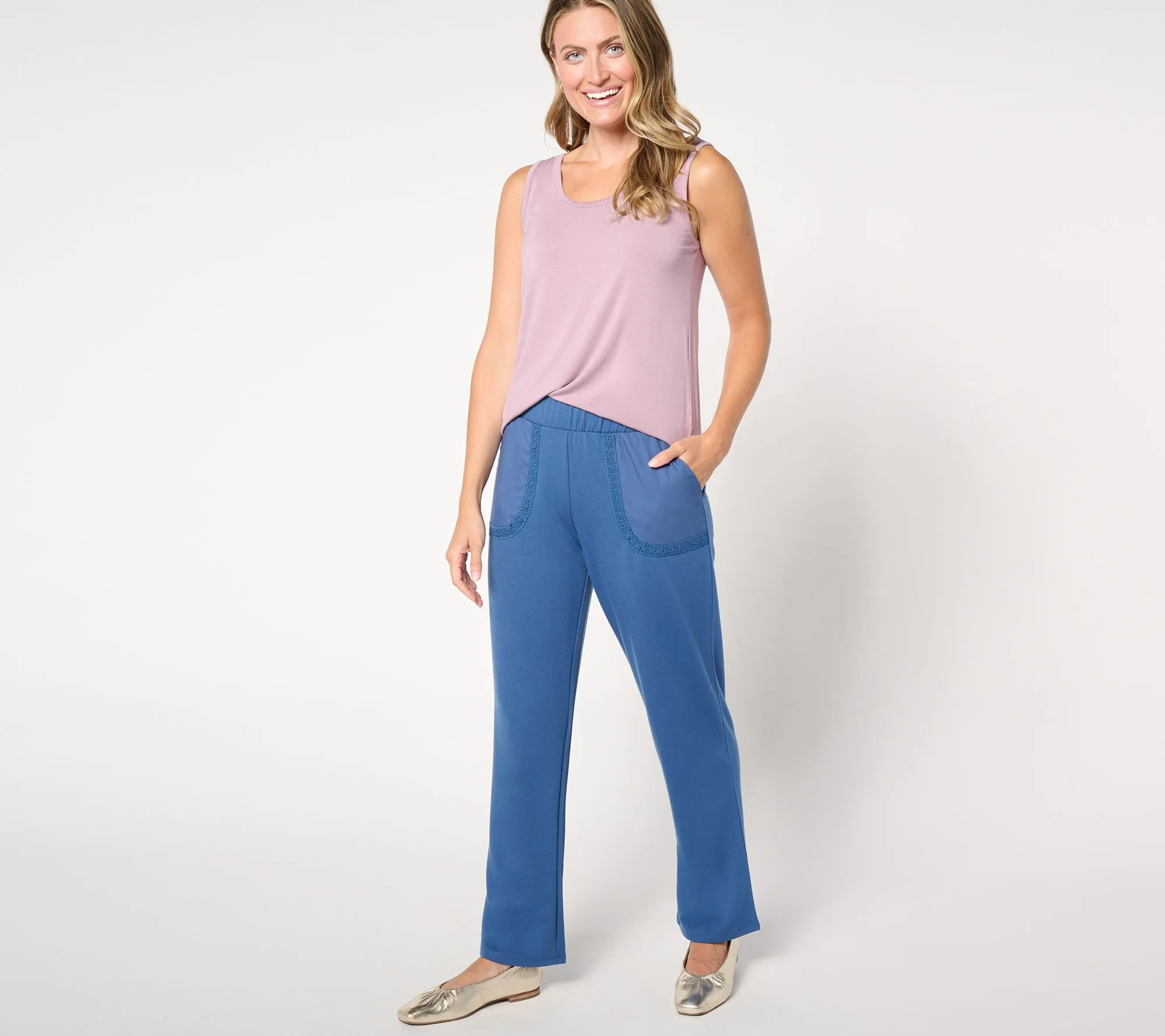 LOGO Life by Lori Goldstein Regular Wide Leg Pants with Crochet