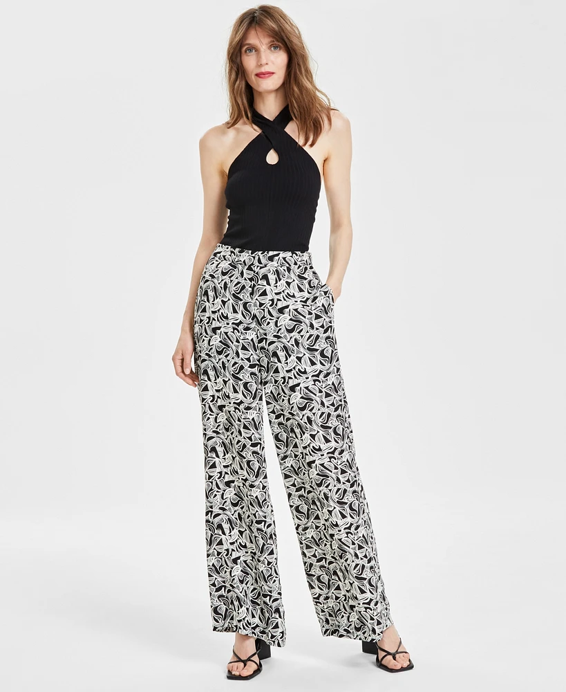 Macy's Bar Iii Women's Printed Wide-Leg Pants, Created for Macy's