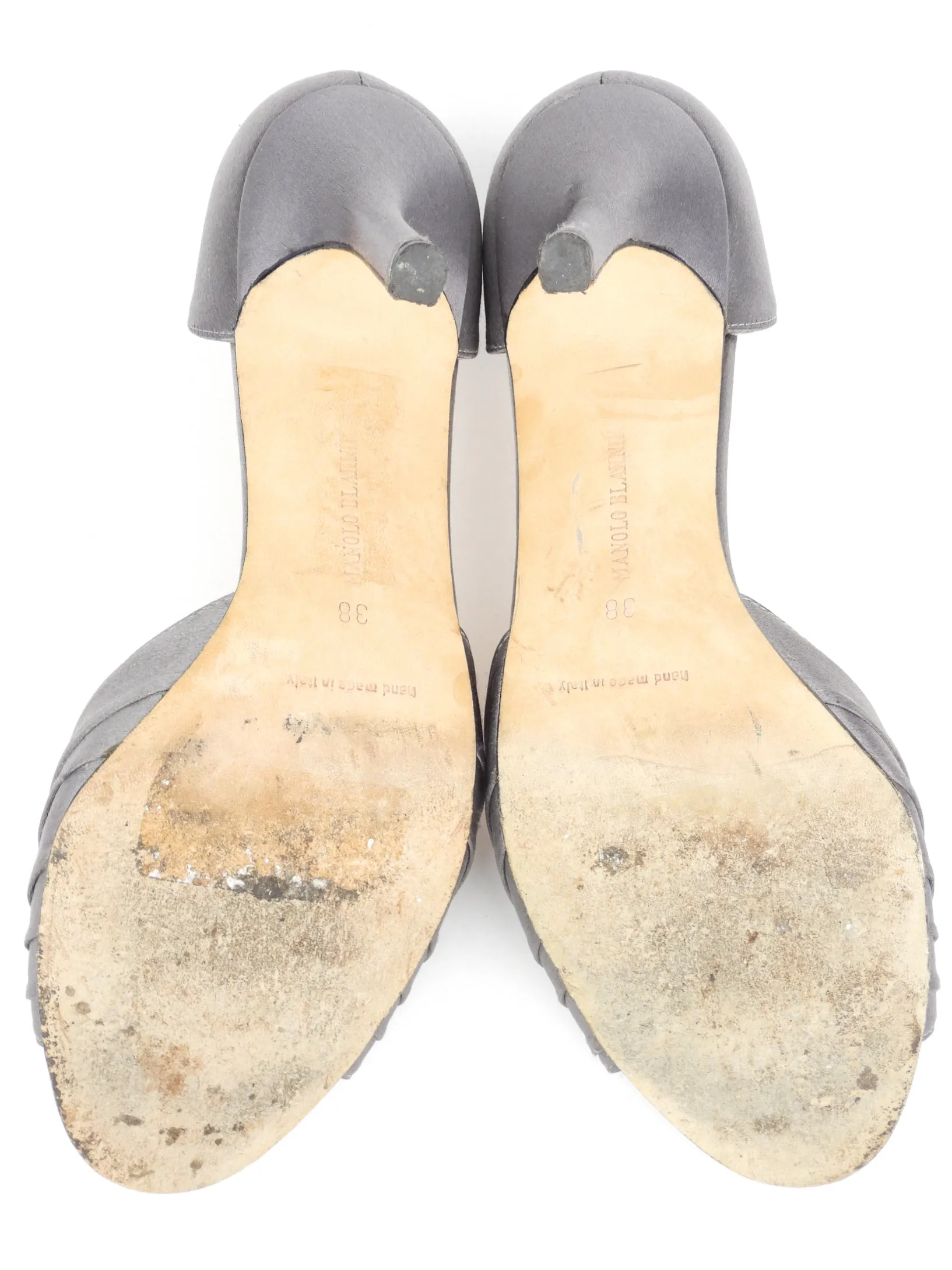 Manolo Blahnik Grey Satin Sedaraby Crystal Embellished Peep Toe D'orsay Pumps - 38 IT