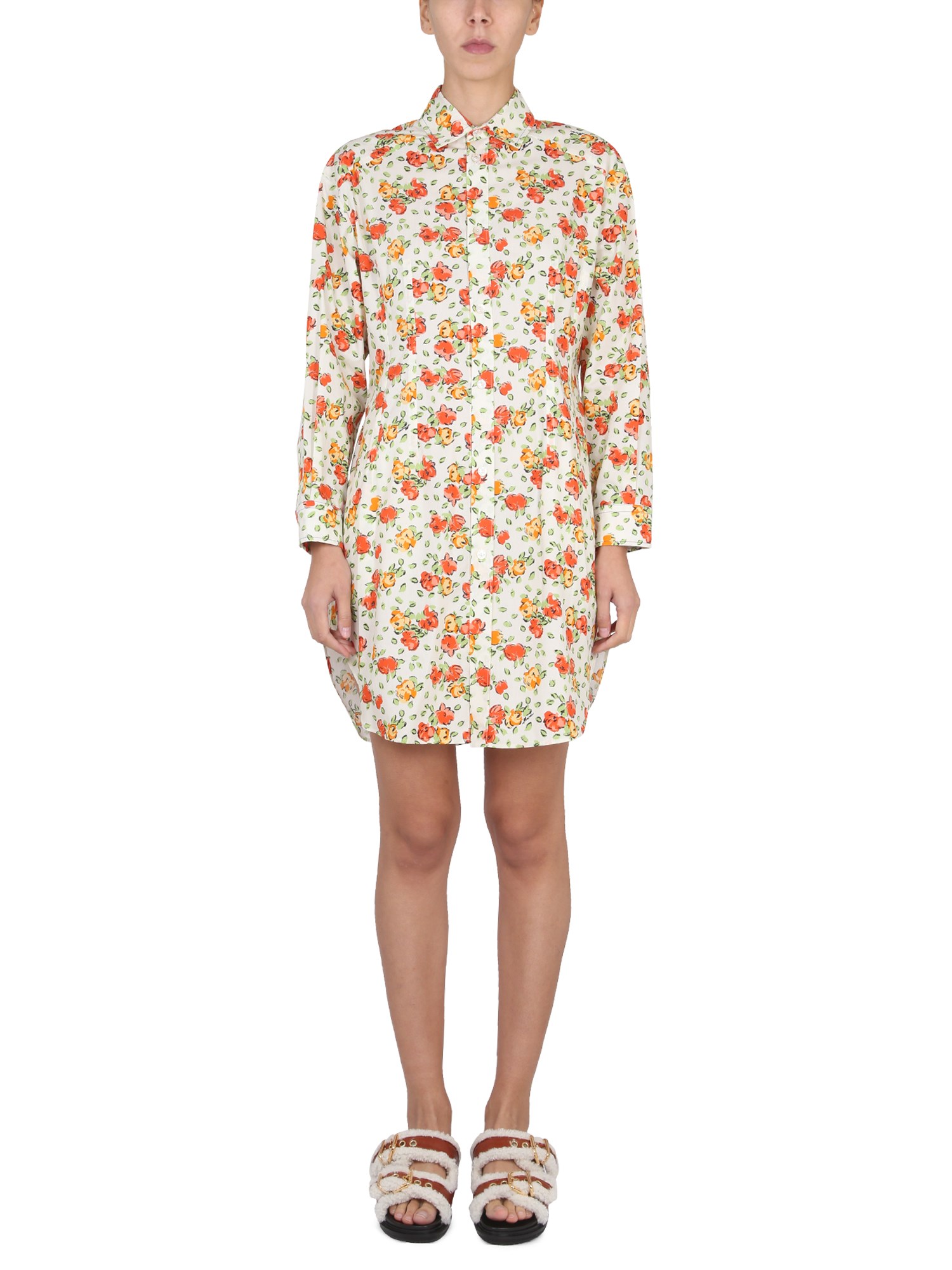 MARNI    COTTON SHIRT DRESS WITH FLORAL PATTERN