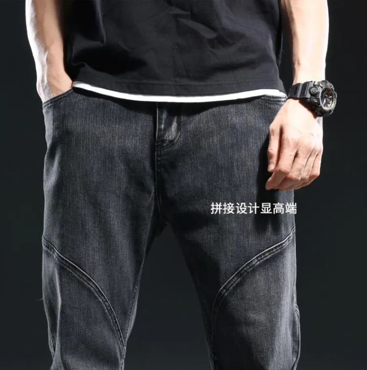 Men's Denim Hip-Hop Style Solid Straight Loose Fit Patchwork Jeans