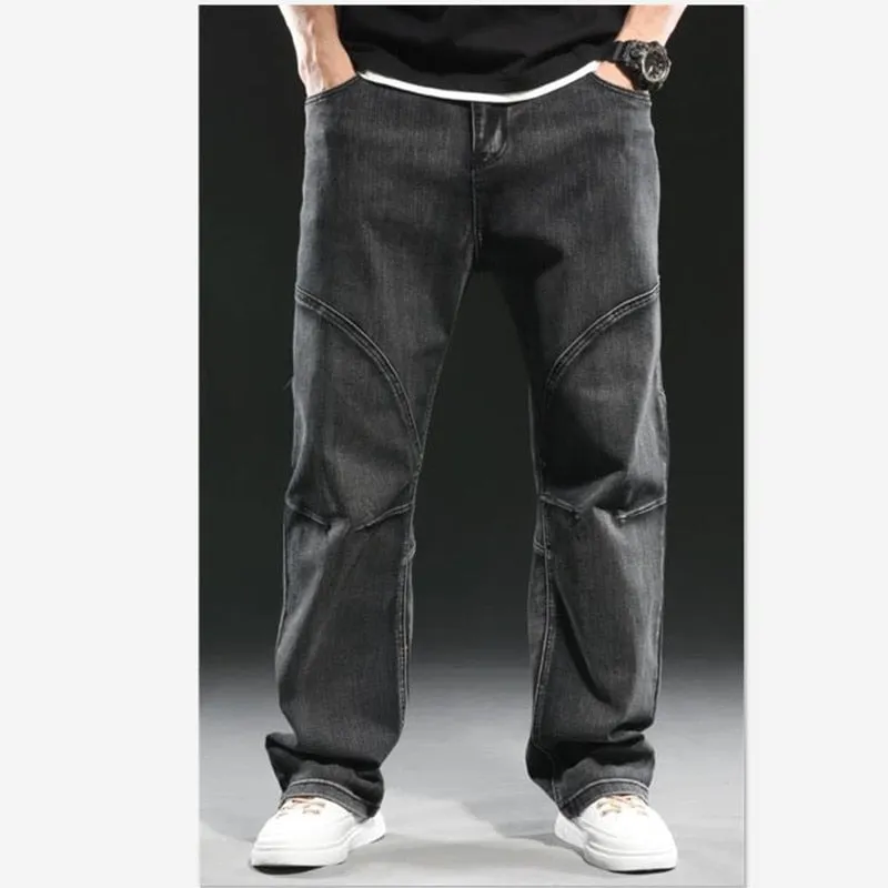 Men's Denim Hip-Hop Style Solid Straight Loose Fit Patchwork Jeans