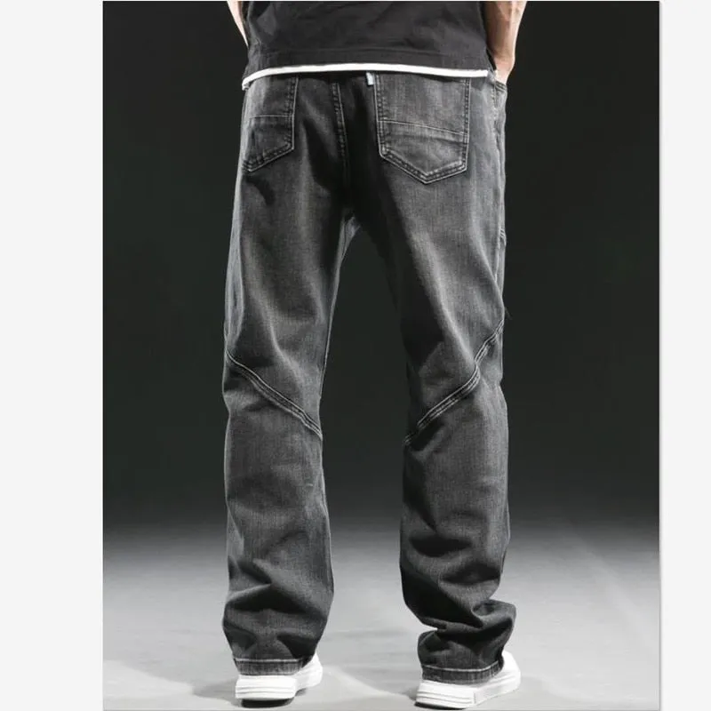 Men's Denim Hip-Hop Style Solid Straight Loose Fit Patchwork Jeans