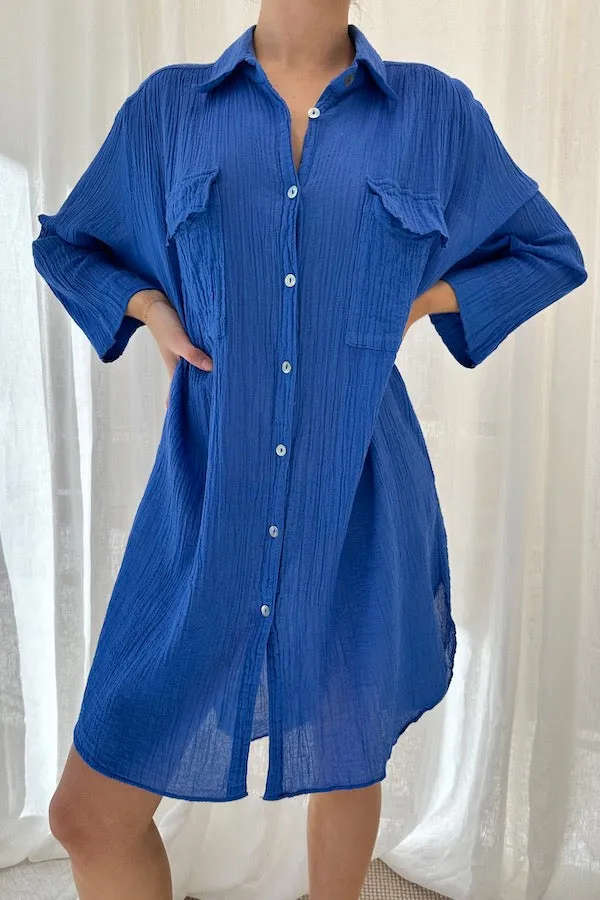 Olina Shirt Dress Royal Blue