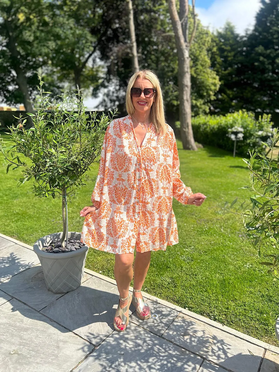 Orange Patterned Shirt Dress Alissa