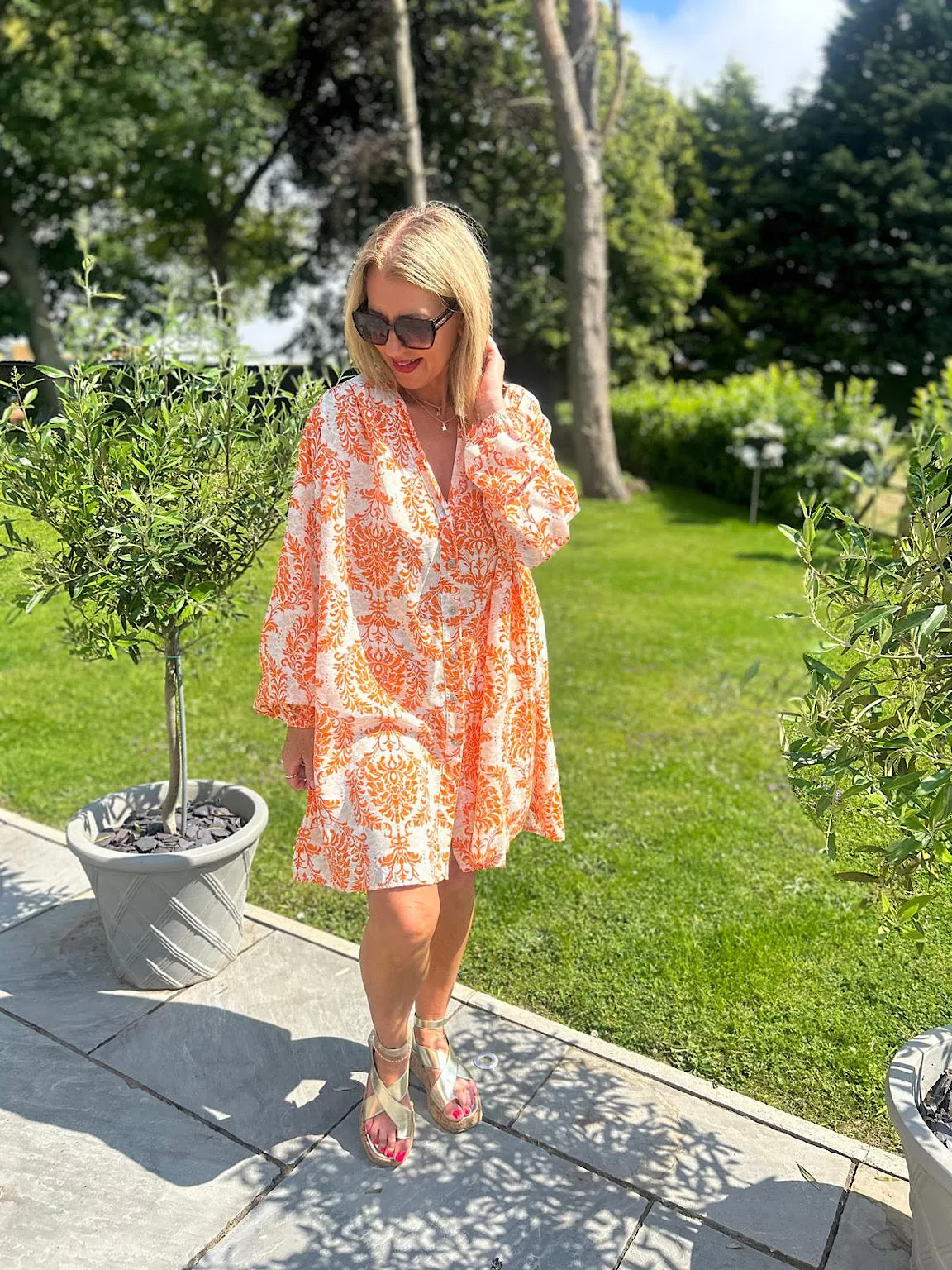 Orange Patterned Shirt Dress Alissa