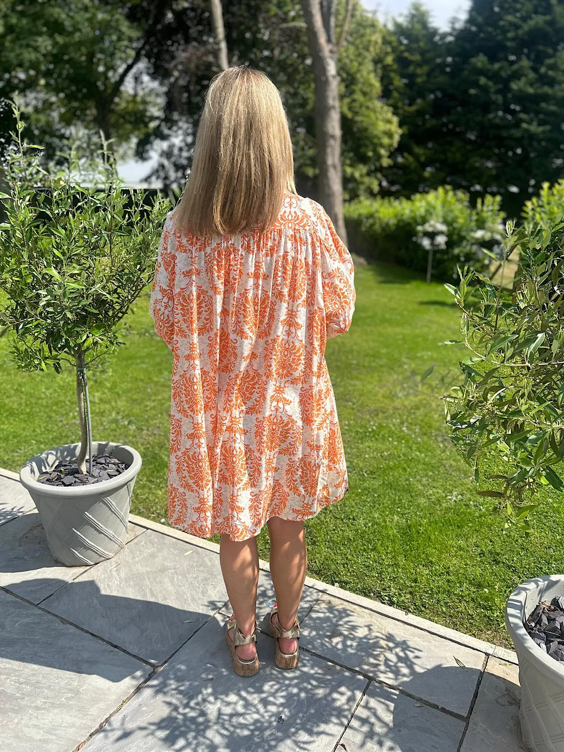 Orange Patterned Shirt Dress Alissa