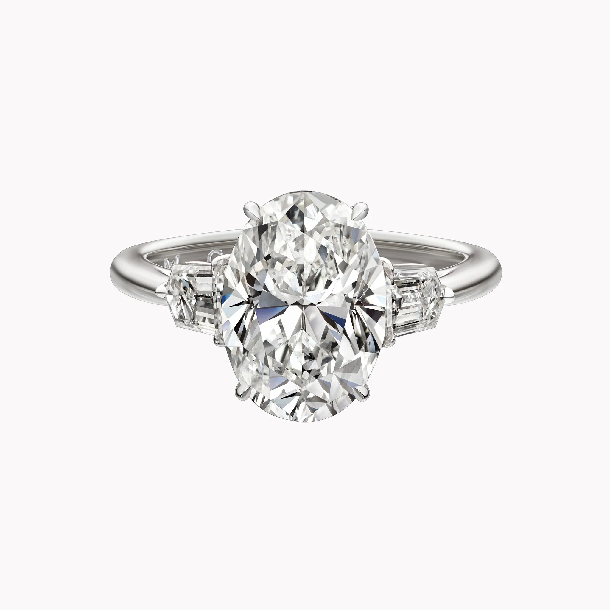 Oval Cut Engagement Ring with Side Bullet Diamonds