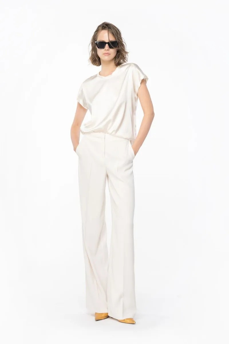 Pantaloni wide leg stretch donna Bianco