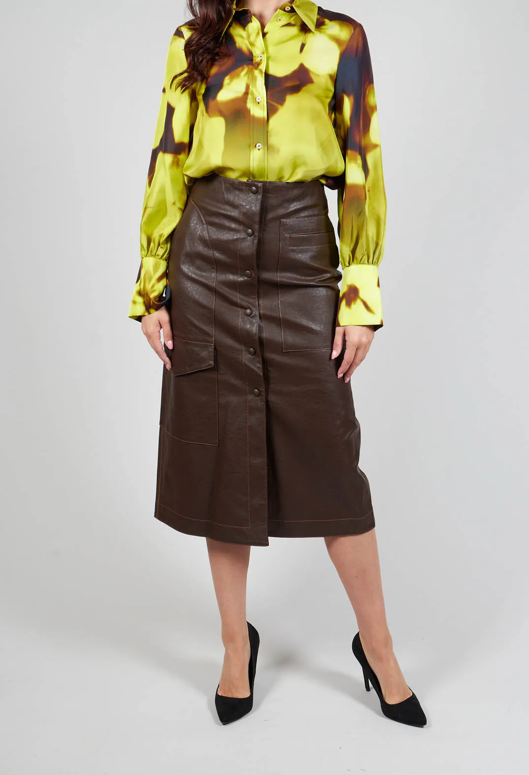 Pencil Eco Leather Skirt in Brown