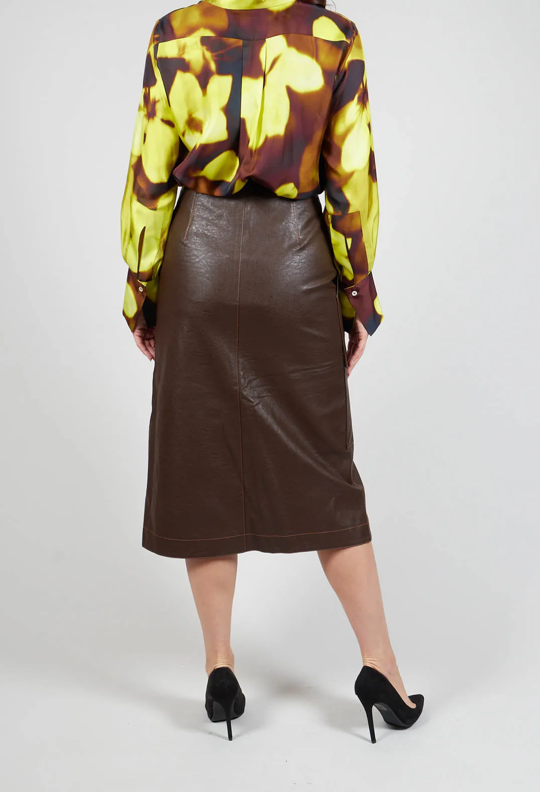 Pencil Eco Leather Skirt in Brown