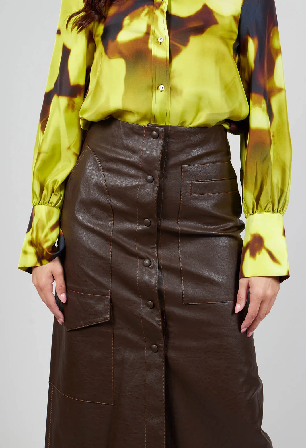 Pencil Eco Leather Skirt in Brown