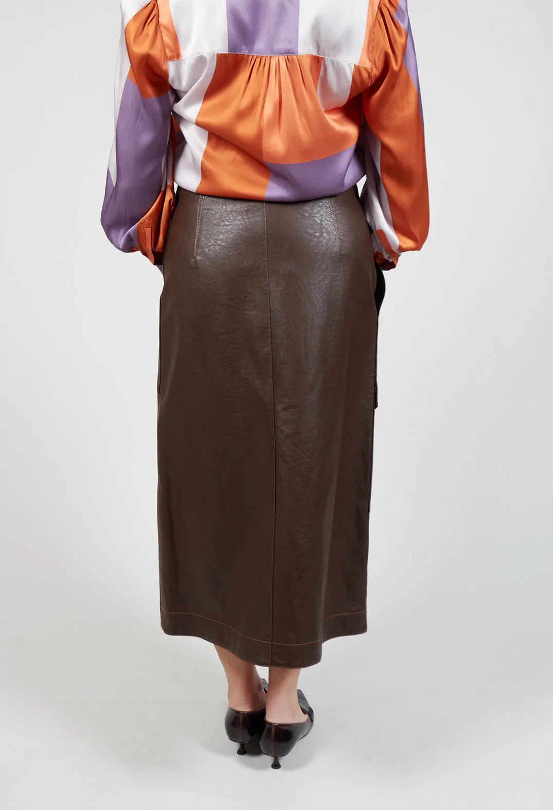 Pencil Eco Leather Skirt in Brown