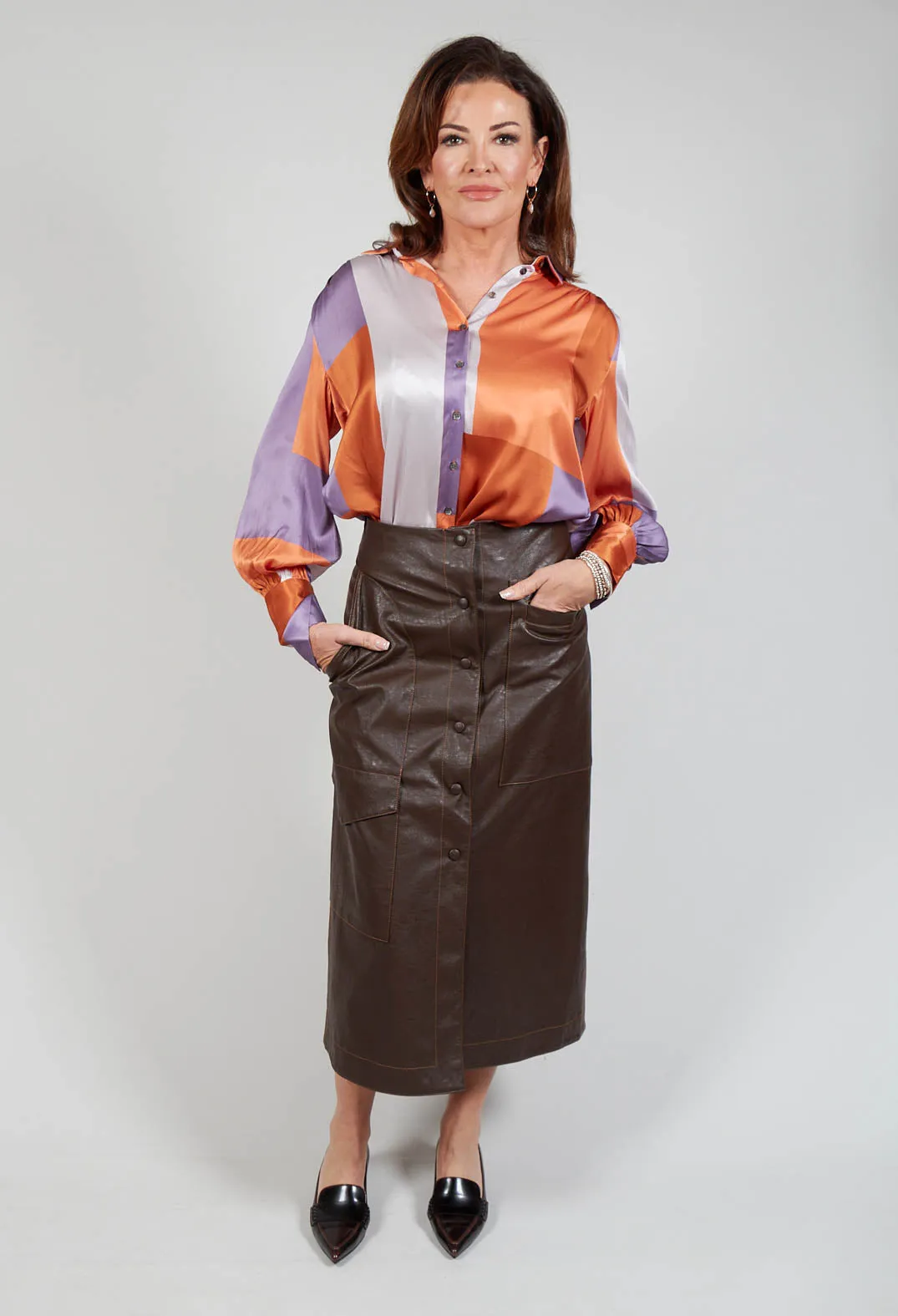 Pencil Eco Leather Skirt in Brown