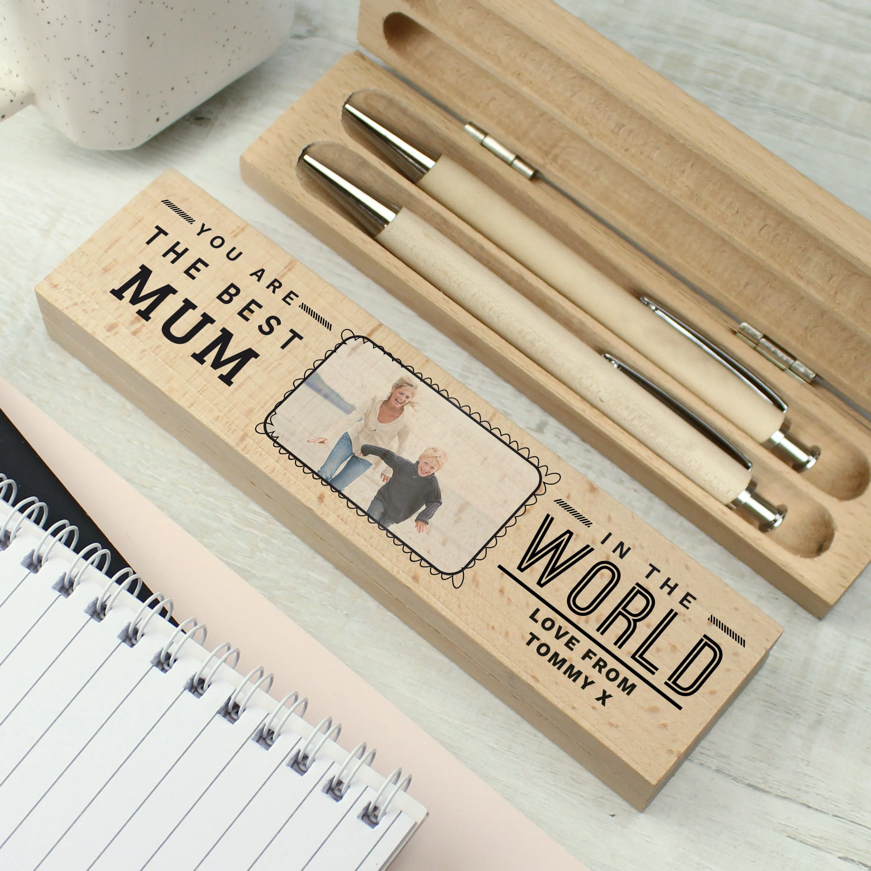 Personalised Best In The World Photo Upload Wooden Pen and Pencil Set