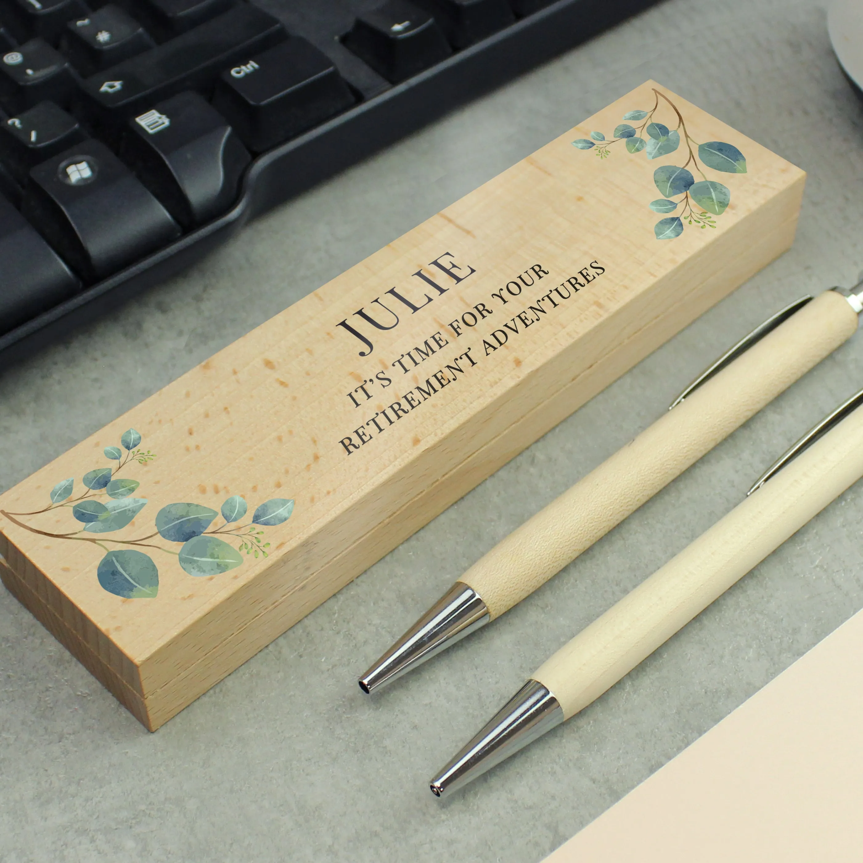 Personalised Botanical Wooden Pen and Pencil Set