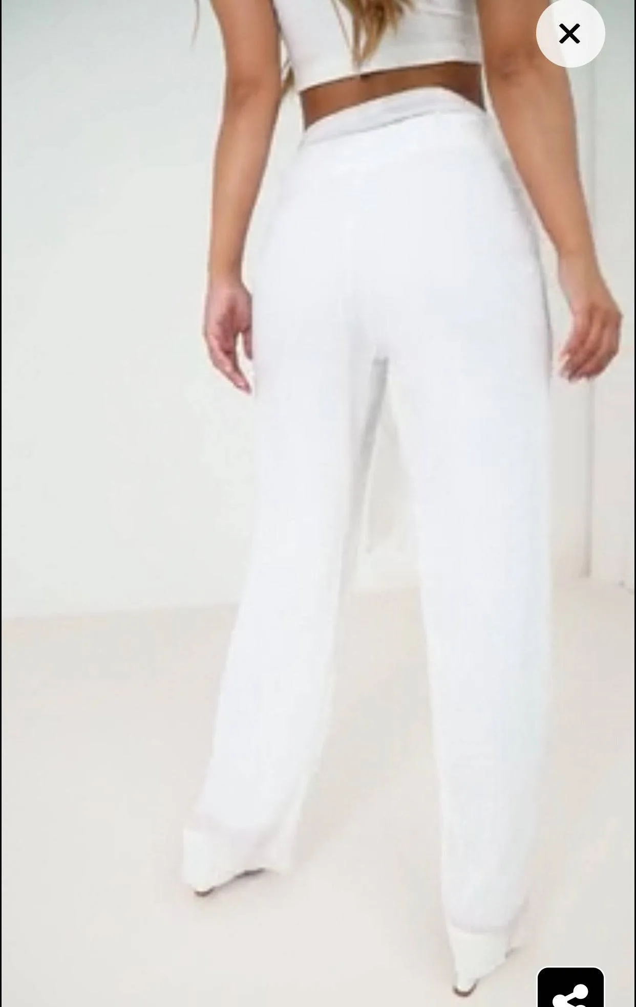 PLT White Tie Waist Pleated Chiffon Wide Leg Trouser