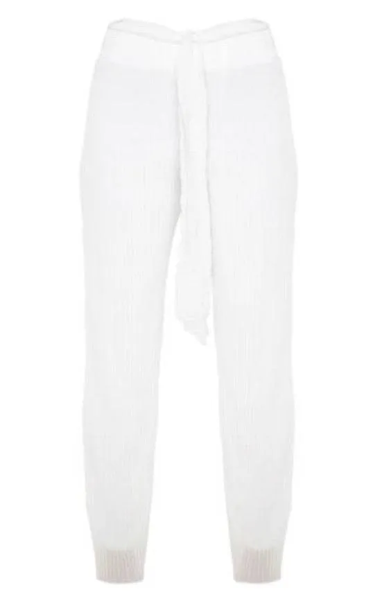 PLT White Tie Waist Pleated Chiffon Wide Leg Trouser