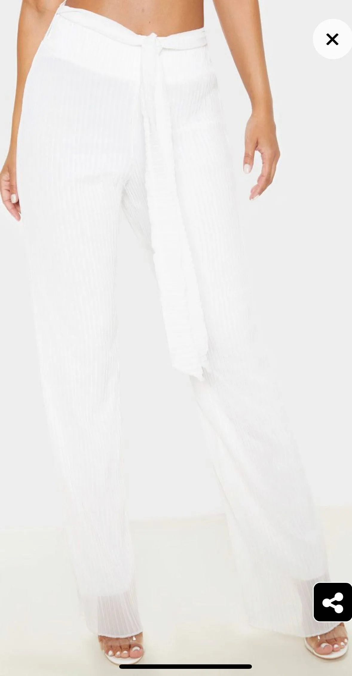 PLT White Tie Waist Pleated Chiffon Wide Leg Trouser