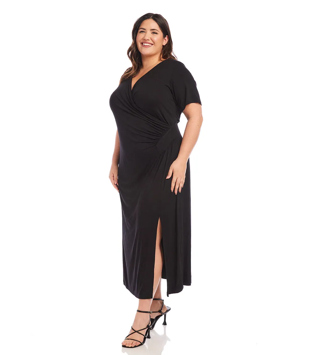 Plus Size Faux Wrap Midi Dress