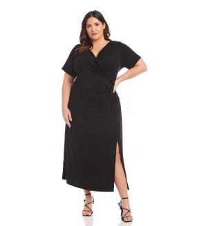 Plus Size Faux Wrap Midi Dress