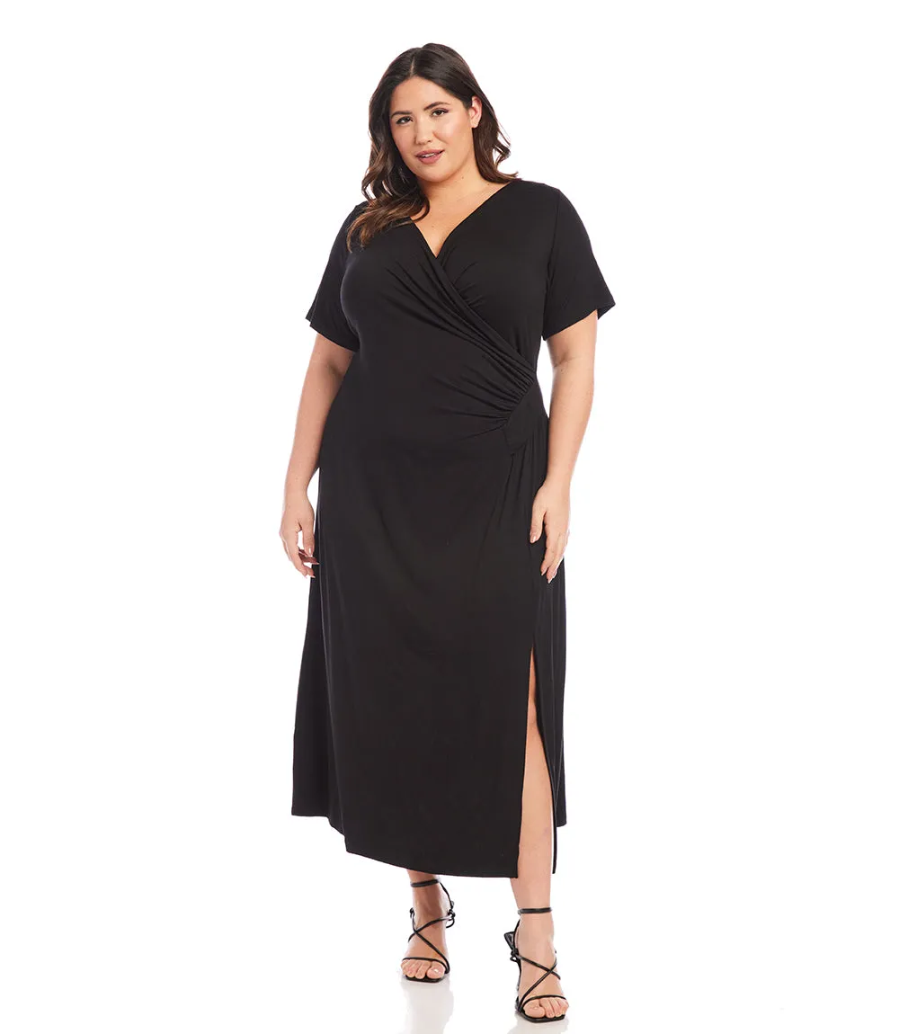 Plus Size Faux Wrap Midi Dress