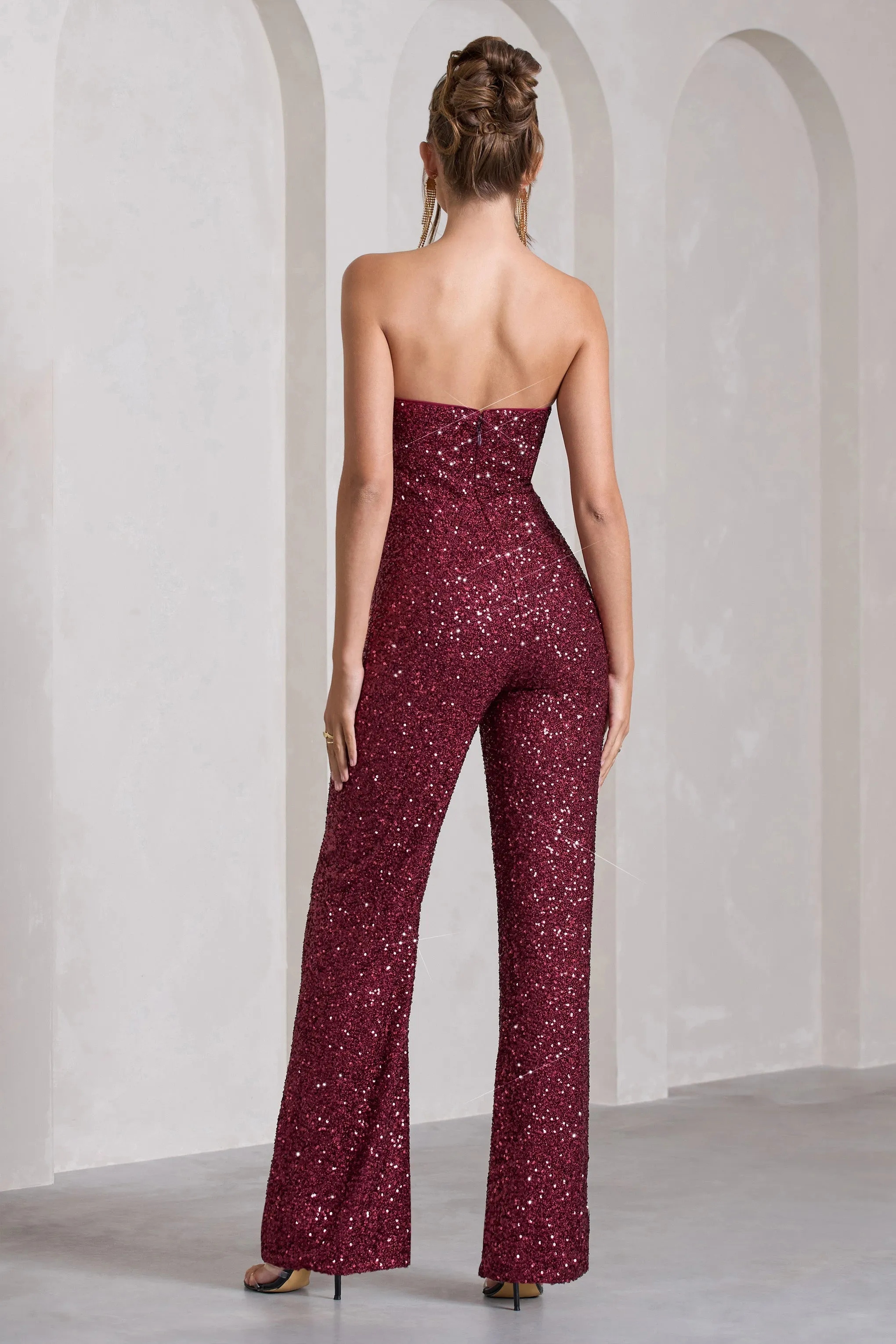 Ray | Berry Sequin Bandeau Wide-Leg Jumpsuit