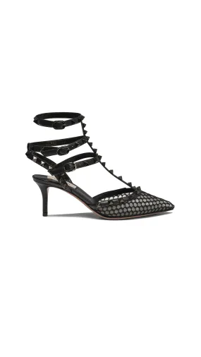 Rockstud Mesh Pumps with Matching Starps and Studs 65MM - Black