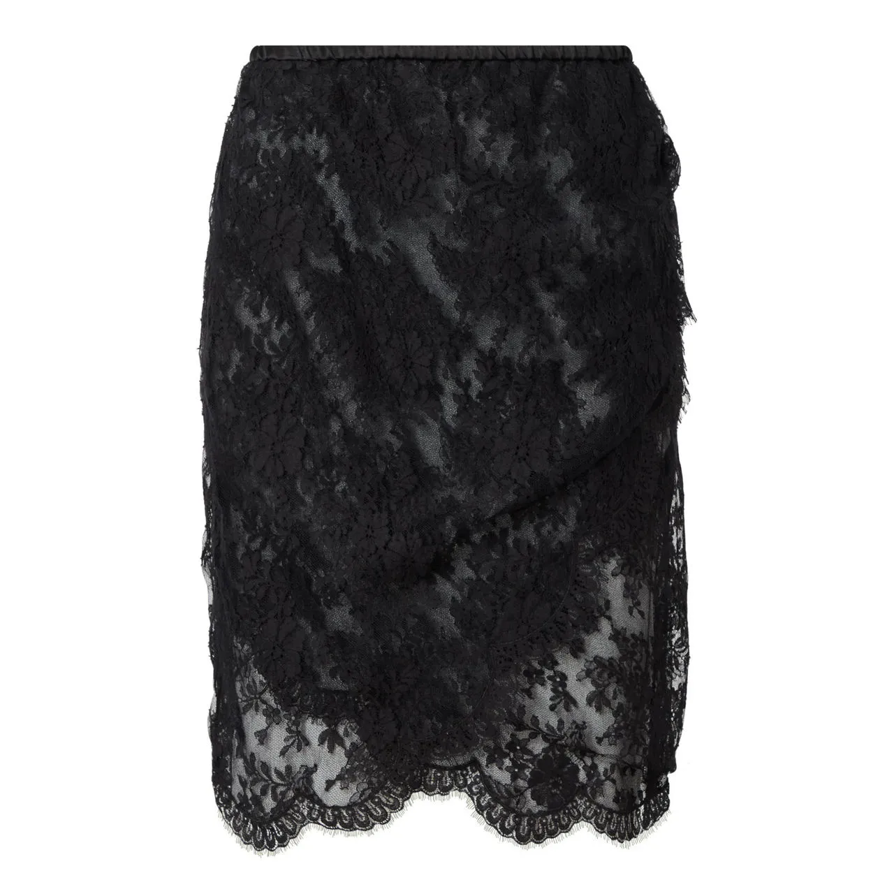 SAINT LAURENT Floral Lace Pencil Skirt - Black