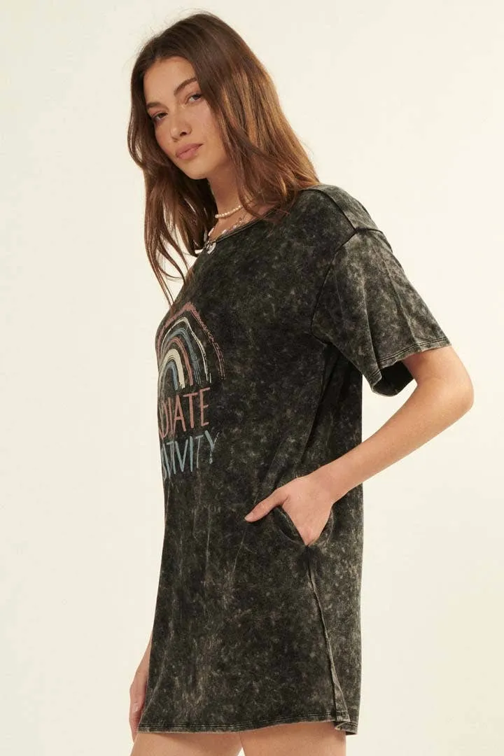 Sale Radiate Positivity Long-Sleeve Graphic T-Shirt Mini Dress