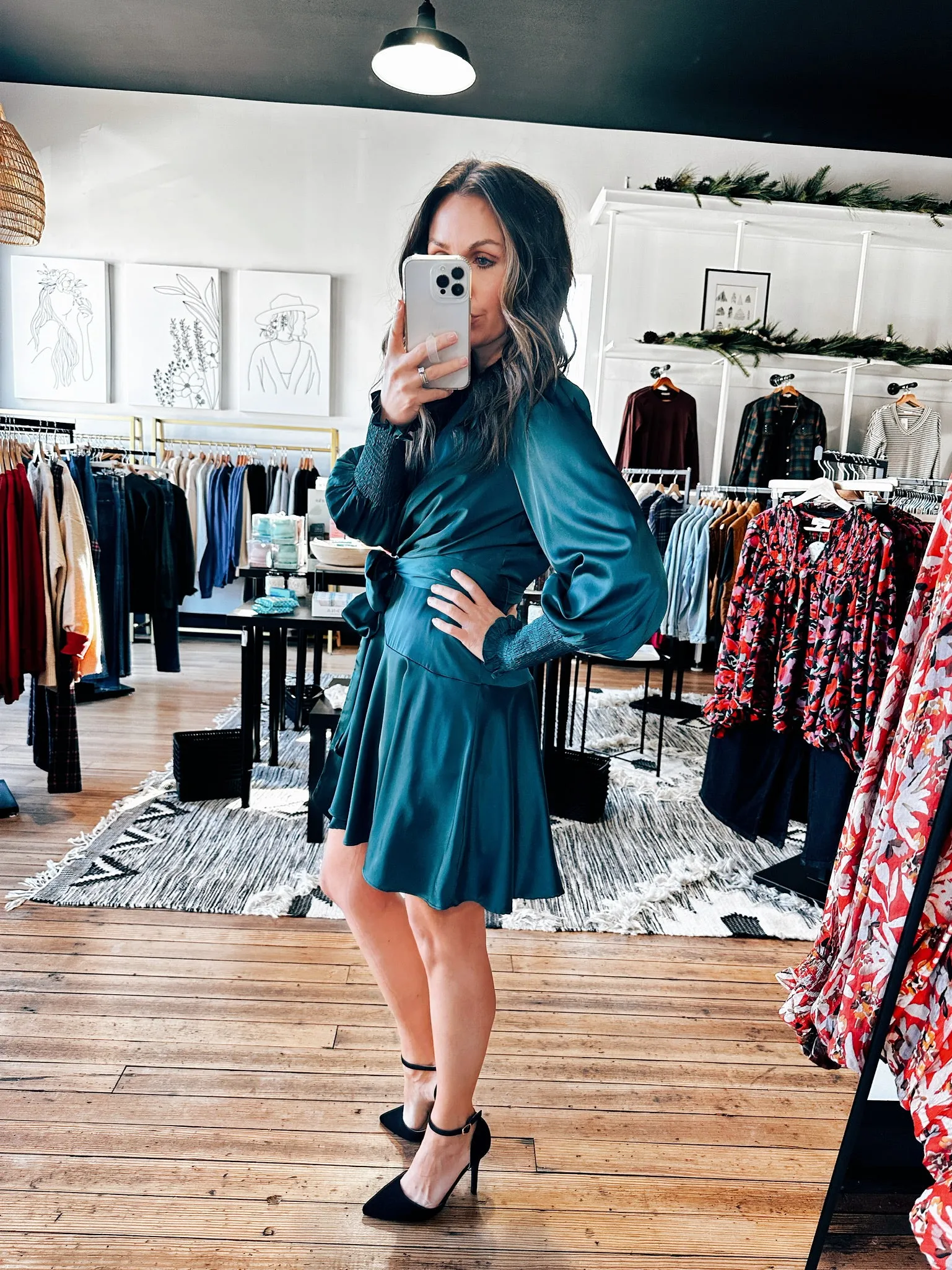 Satin Teal Wrap Dress