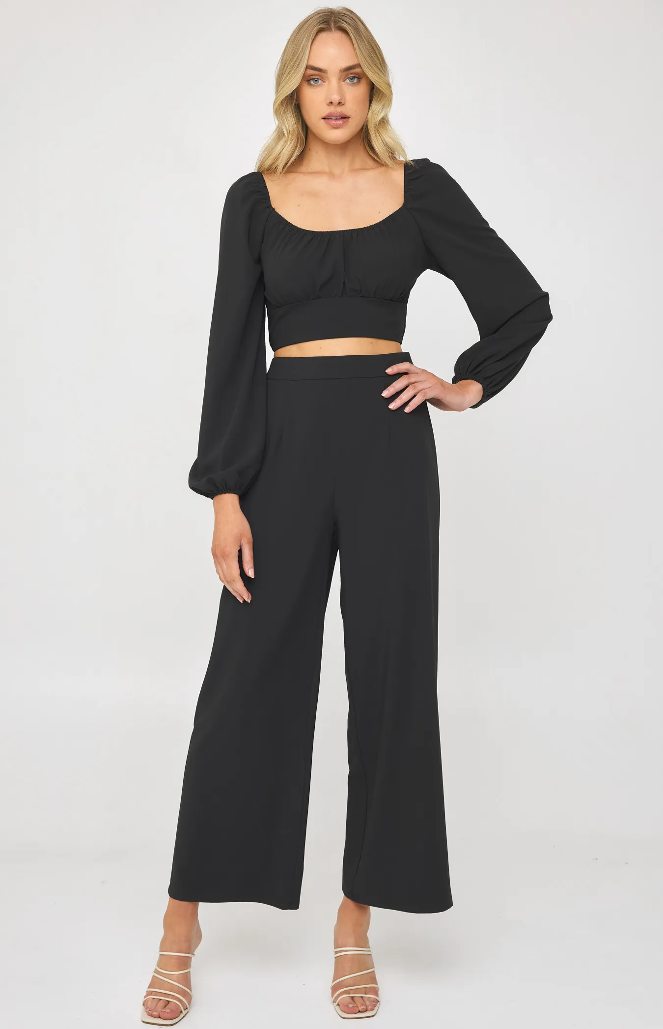 Set with Ruche Front Top and Wide Leg Pants (SSE421B) 