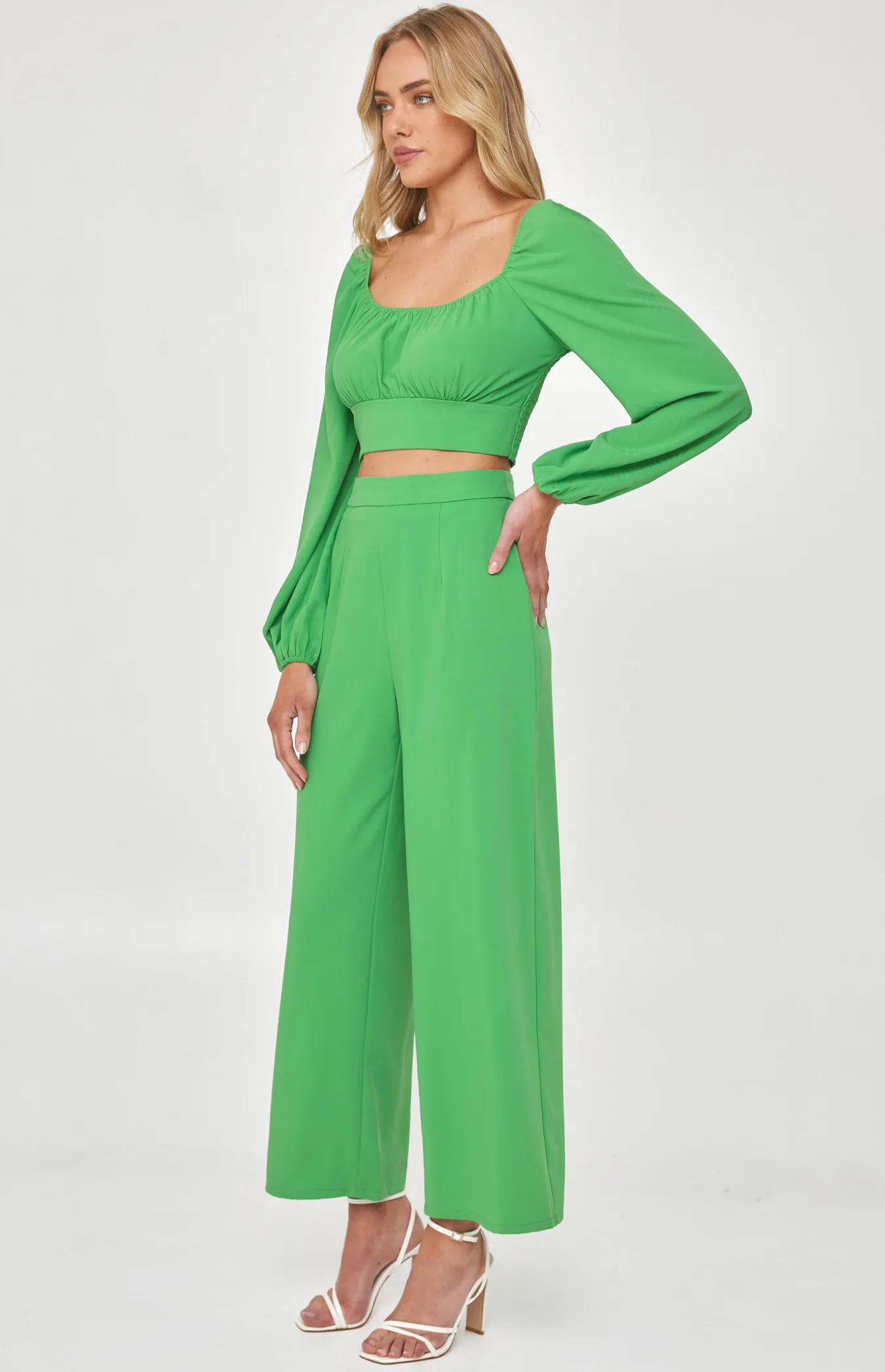 Set with Ruche Front Top and Wide Leg Pants (SSE421B) 