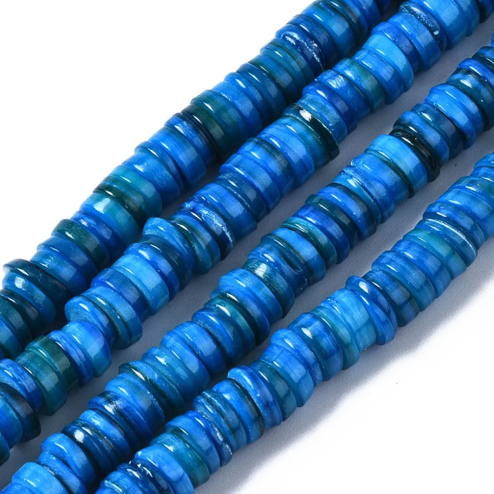 Shell Beads, Natural, Freshwater, Dyed, Dodger Blue, Heishi Disc Beads, Flat, Round, 6mm