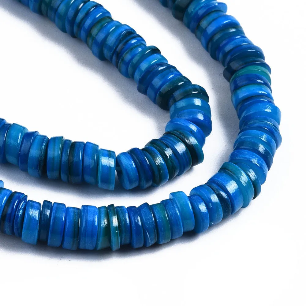 Shell Beads, Natural, Freshwater, Dyed, Dodger Blue, Heishi Disc Beads, Flat, Round, 6mm