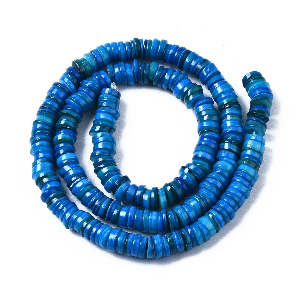 Shell Beads, Natural, Freshwater, Dyed, Dodger Blue, Heishi Disc Beads, Flat, Round, 6mm