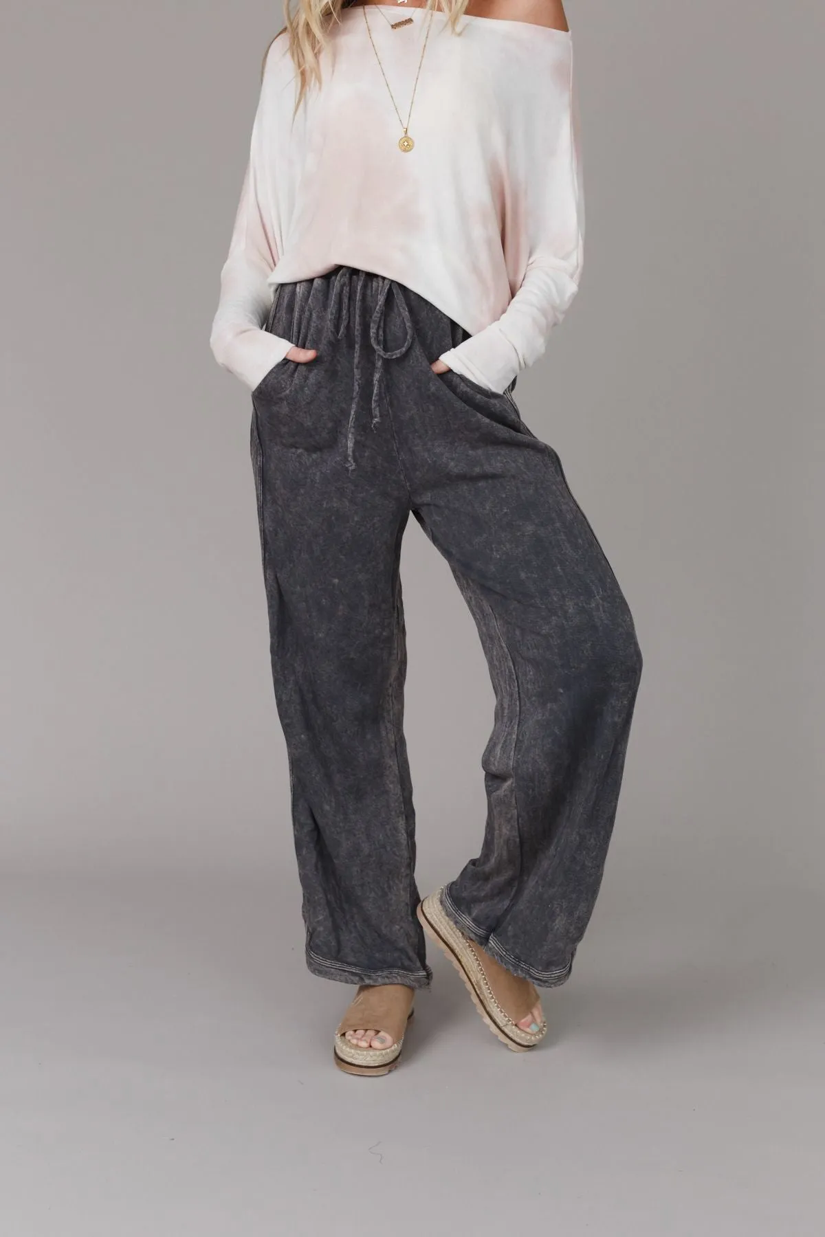 So Comfy Wide Leg Pant Full Length - Charcoal