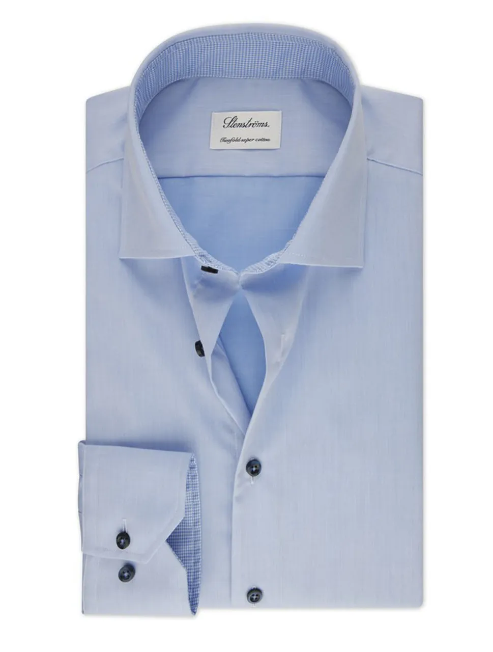 Solid Dress Shirt with Houndstooth Trim | Stenstroms