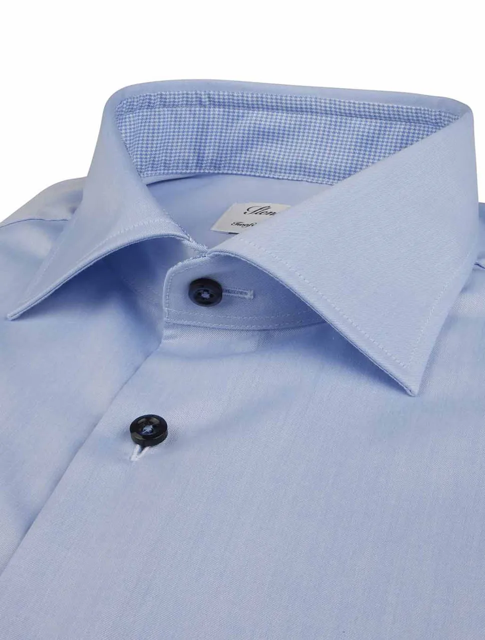 Solid Dress Shirt with Houndstooth Trim | Stenstroms