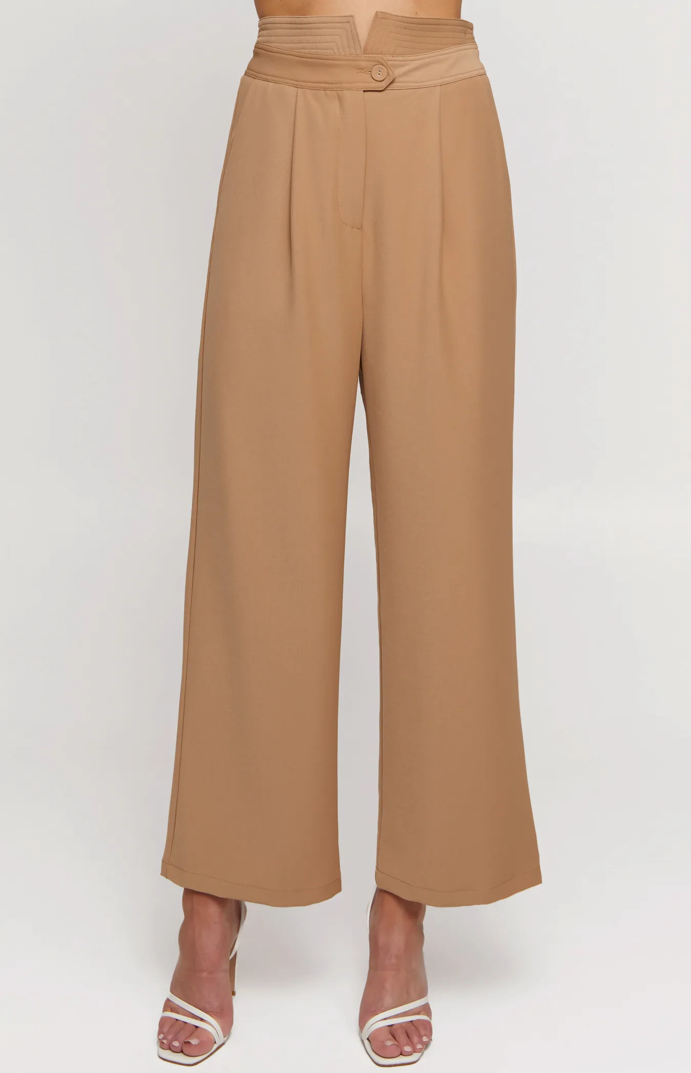 Stitched Waistband Detail Wide Leg Pants (SPA430A)