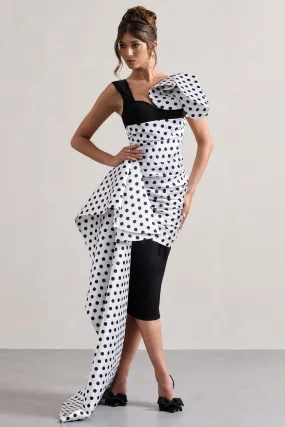 Unattainable | Black Polka Dot Wrap Midi Dress Volume Drape