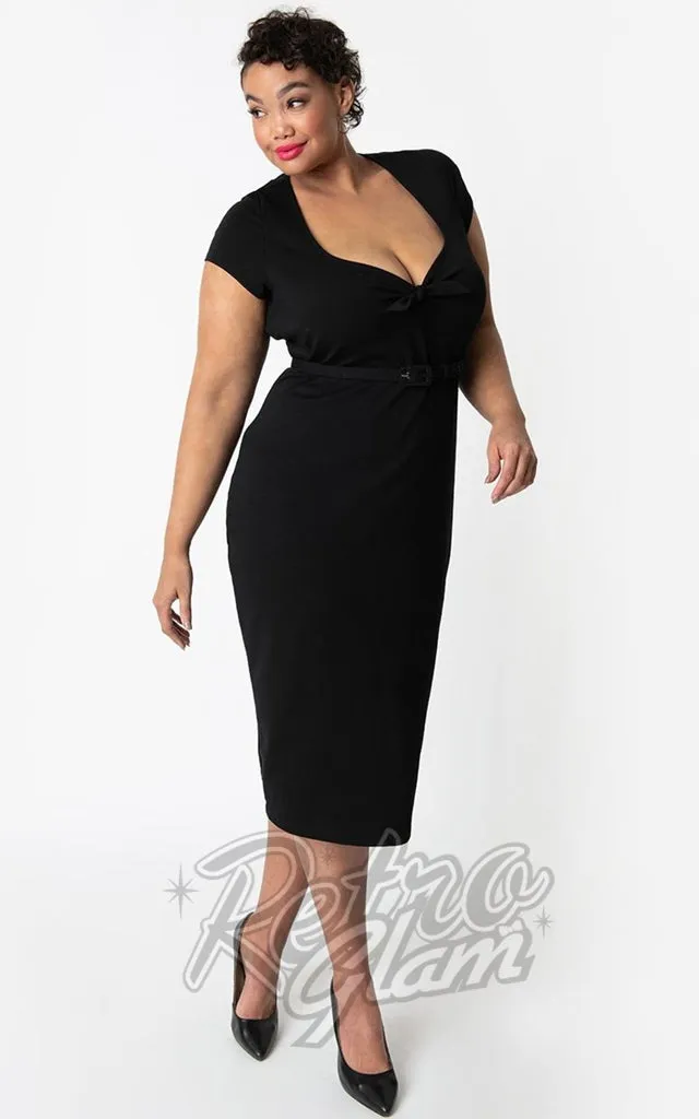 Unique Vintage Diane Wiggle Dress in Black - S  left only